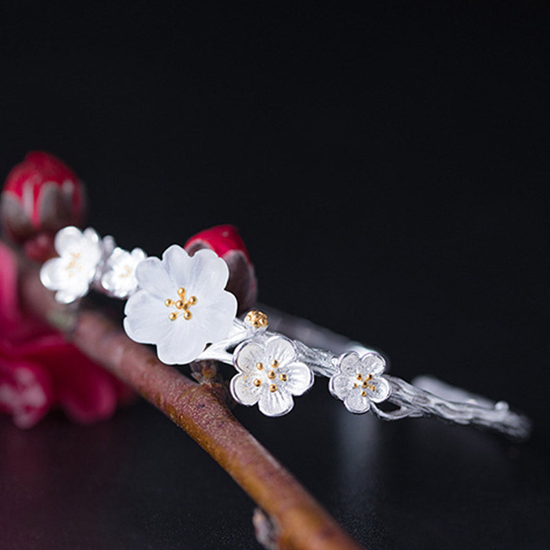 KarmaRipple's 925 Sterling Silver Plum Flower Blessing Bracelet Adjustable Bangle p3