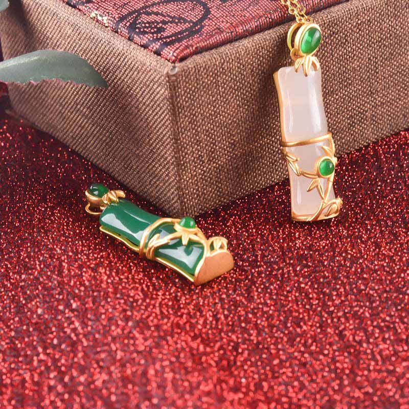 KarmaRipple's Ivory Jade Cyan Jade Bamboo Protection Pendant Necklace p13