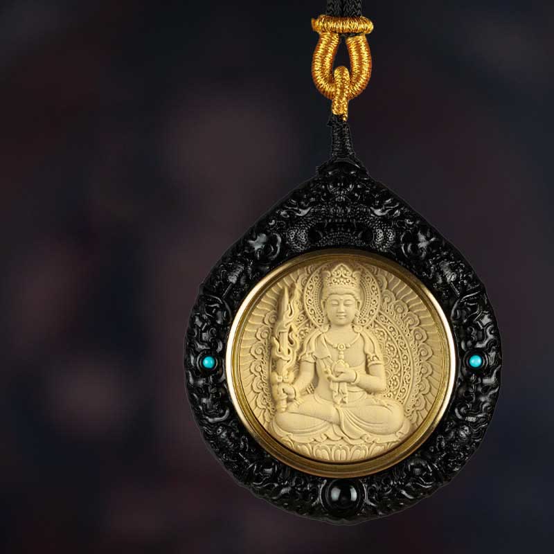KarmaRipple's Chinese Zodiac Avalokitesvara Small Leaf Red Sandalwood Ebony Longevity Pendant Necklace p39
