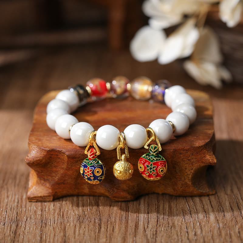 KarmaRipple's Gold Swallowing Beast Family Talisman Liuli Glass Colorful Porcelain Bead Fortune Bracelet p6