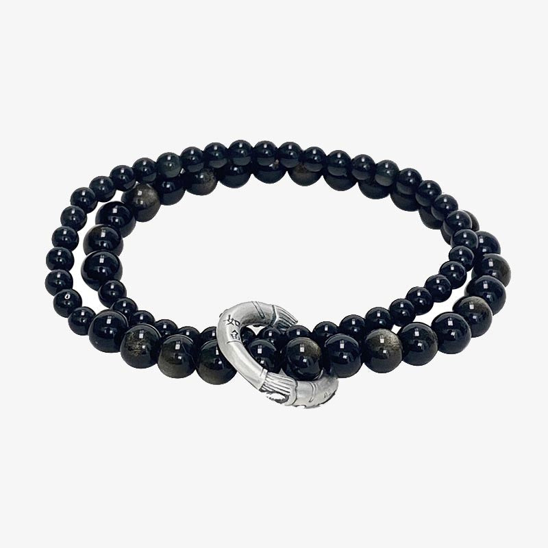 KarmaRipple's 999 Sterling Silver Black Obsidian Fulfillment Strength Double Layer Bracelet p10
