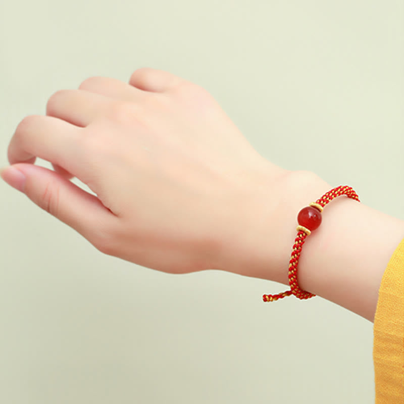KarmaRipple's Handmade Red Agate Amethyst Golden Rutilated Quartz Pink Gemstone Bead Calm Woven Bracelet p18
