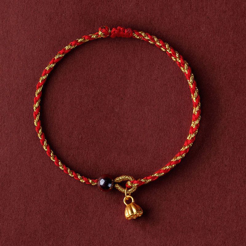 KarmaRipple's Handcrafted Red Gold Rope Lotus Peace And Joy Talisman Braid Bracelet p24