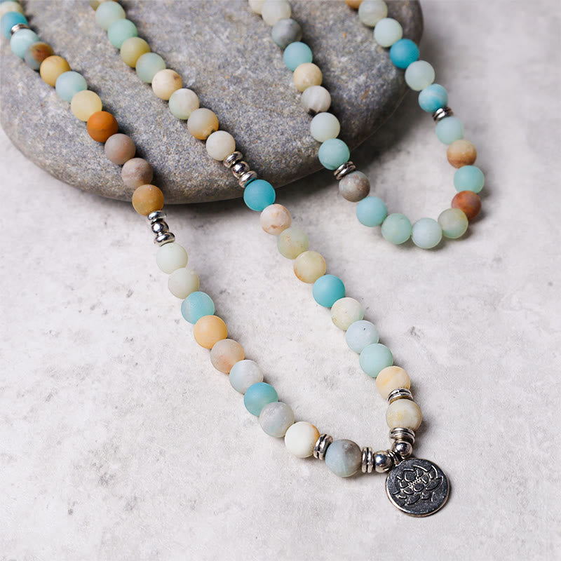 KarmaRipple's Tibetan Amazonite Stone Blessing Lotus Mala p2