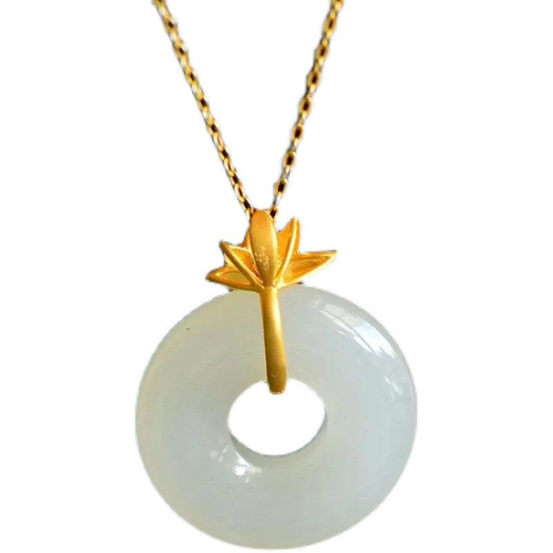 KarmaRipple's Ivory Jade Lotus Balance Pendant Necklace p5