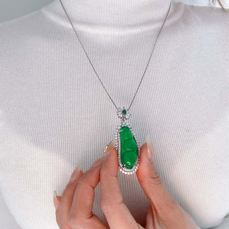 KarmaRipple's Fortune Bean Cyan Jade Fortune Pendant Necklace p4
