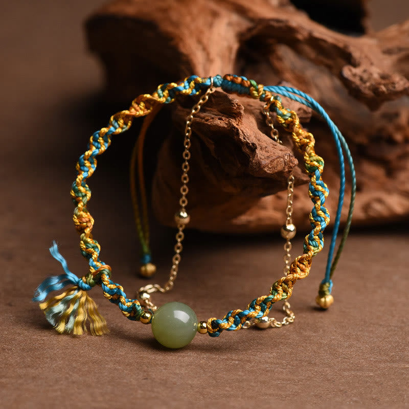 KarmaRipple's Handmade Colorful Rope Fortune Jade Bead Abundance Double Layer Bracelet p4