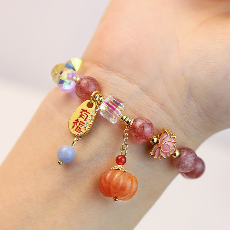 KarmaRipple's Authentic Strawberry Quartz Fu Character Pumpkin Talisman Positive Bracelet p10
