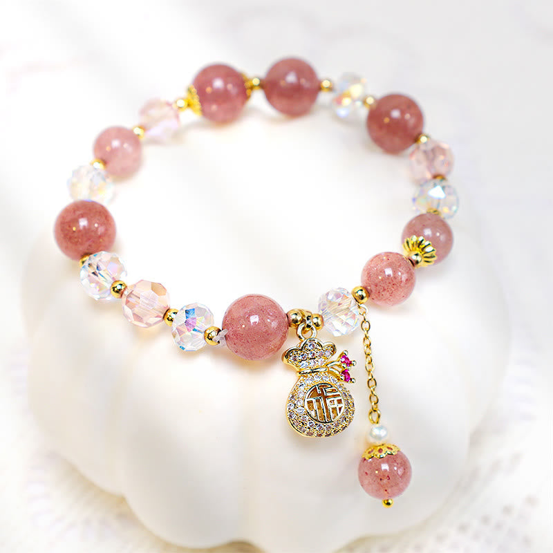 KarmaRipple's Authentic Strawberry Quartz Gemstone Money Bag Talisman Positive Bracelet p5