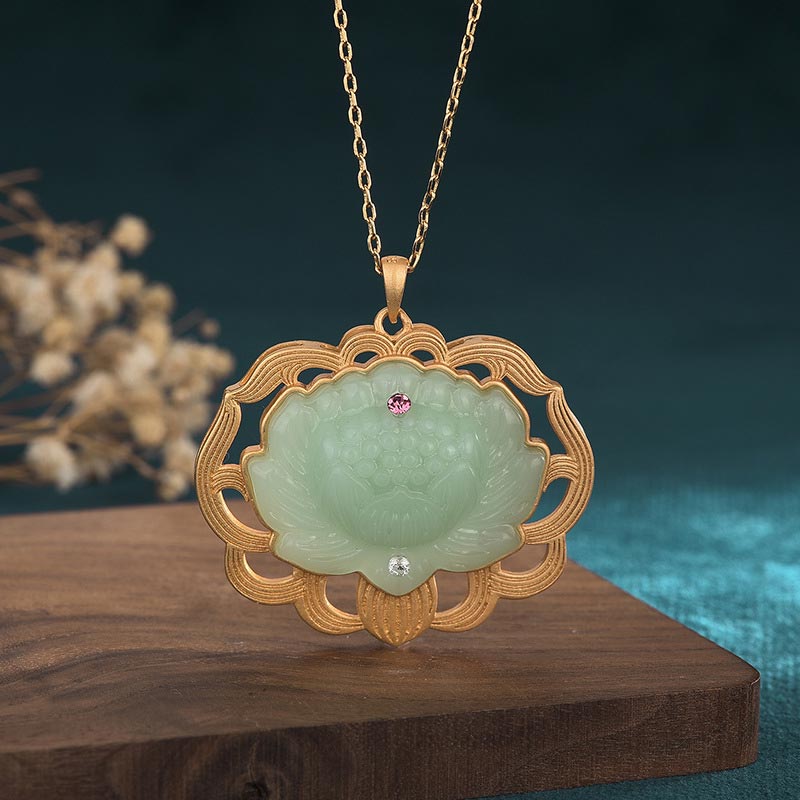 KarmaRipple's Authentic Jade Lotus Balance Pendant Necklace p1