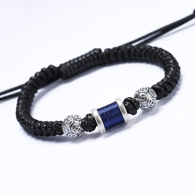 KarmaRipple's 999 Sterling Silver Bronze Coin Bead Bronze Balance Woven String Bracelet p21