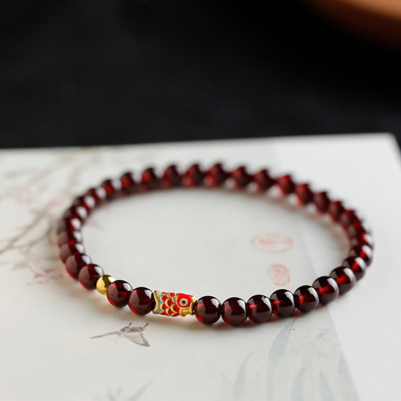 KarmaRipple's 999 Gold Koi Fish Authentic Garnet Protection Bracelet p22
