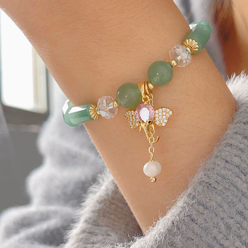 KarmaRipple's Amethyst Green Aventurine Strawberry Quartz Positive Elephant Talisman Bracelet p23