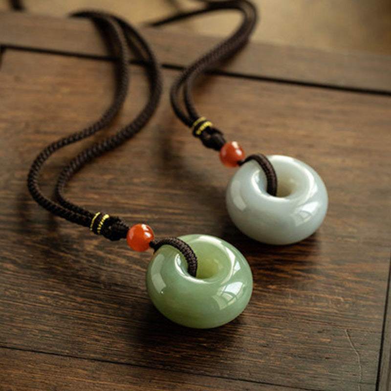 KarmaRipple's Authentic Round Jade Gray Jade Peace Buckle Fortune Pendant Necklace p4