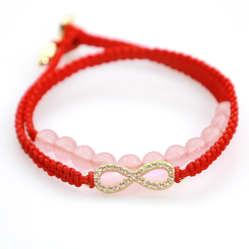KarmaRipple's Tibetan Handmade Lotus Pink Gemstone Soothing Red String Bracelet ( p2