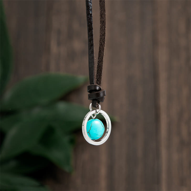 KarmaRipple's Round Turquoise Stone Protection Strength Pendant Necklace p2