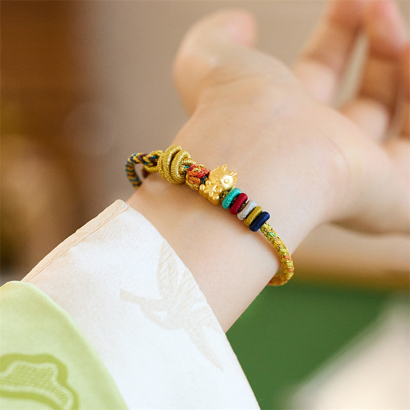 KarmaRipple's Year of the Dragon Koi Fish Mahjong Dice Peach Blossoms Bronze Coin Fortune Woven Bracelet p1