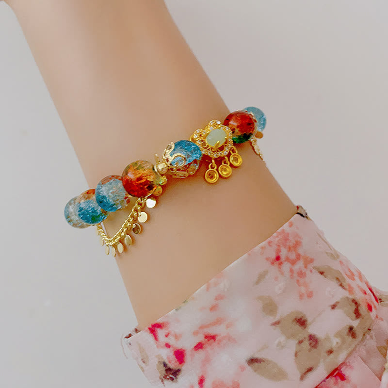 KarmaRipple's Colorful Liuli Glass Bead Chinese Lock Talisman Fortune Bracelet p6