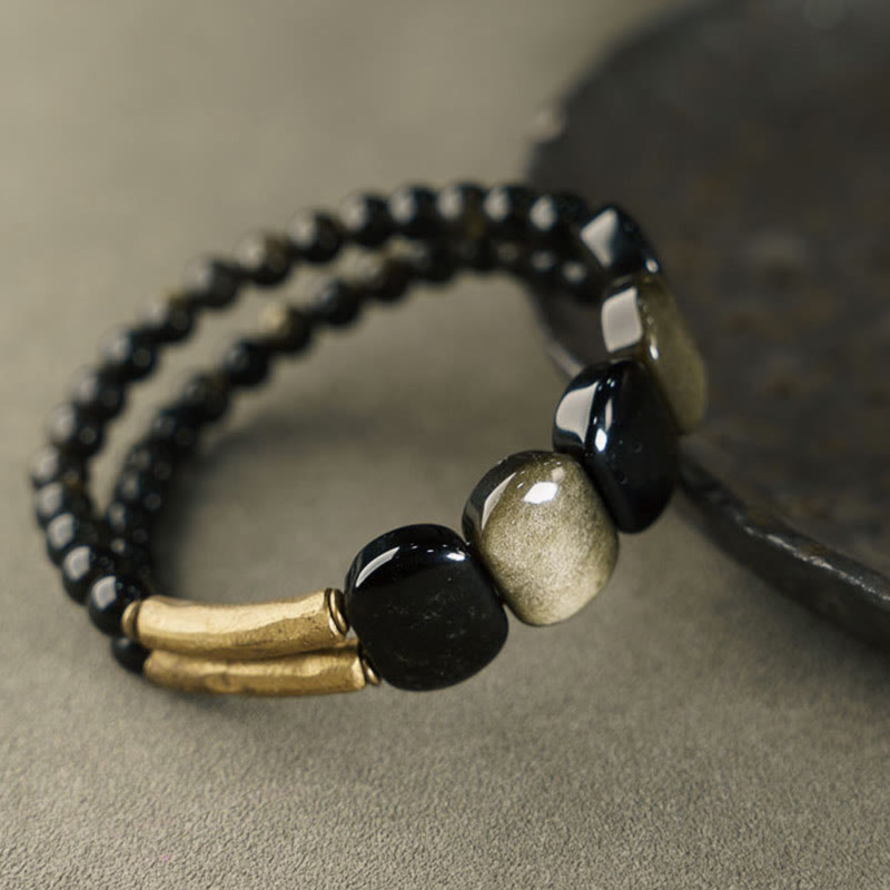 KarmaRipple's Black Obsidian Gold Sheen Obsidian Strengthen Bracelet p3