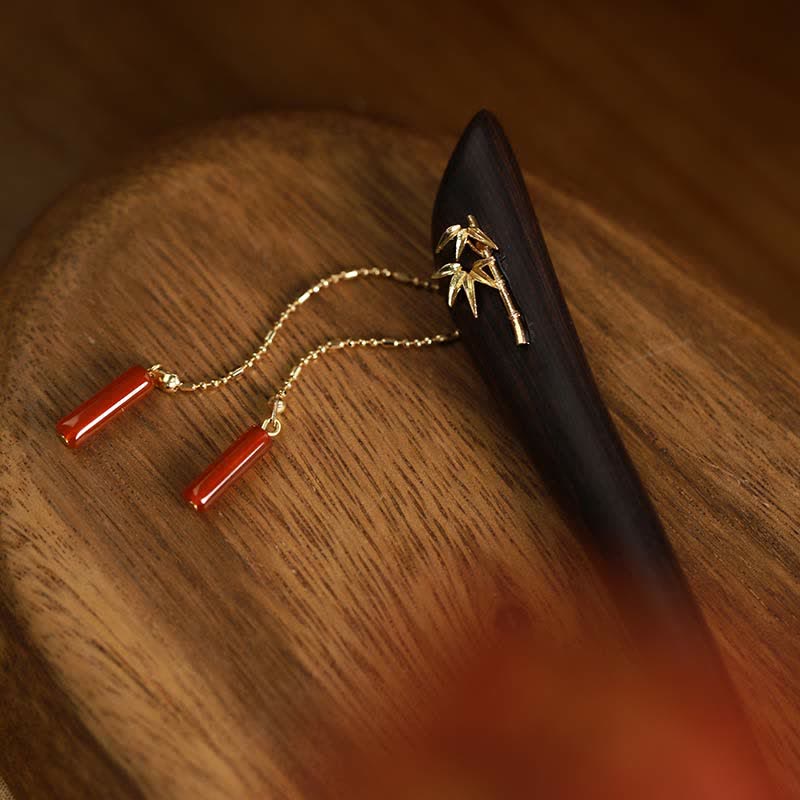 KarmaRipple's Red Agate Ebony Wood Confidence Tassel Hairpin p4