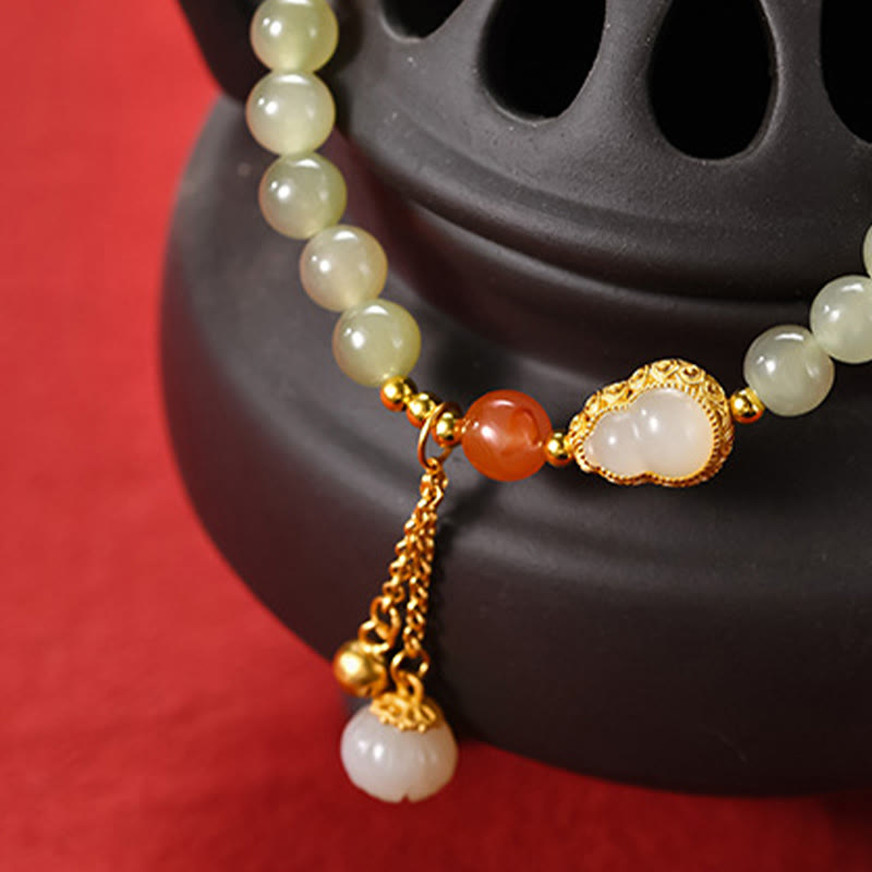 KarmaRipple's 925 Sterling Silver Hetian Jade Gourd Lotus Abundance Fortune Bracelet p13