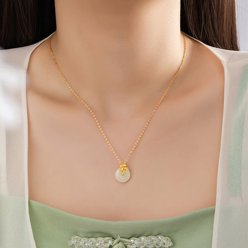 KarmaRipple's 925 Sterling Silver Hetian Jade Ginkgo Leaves Prosperity Pendant Necklace p5
