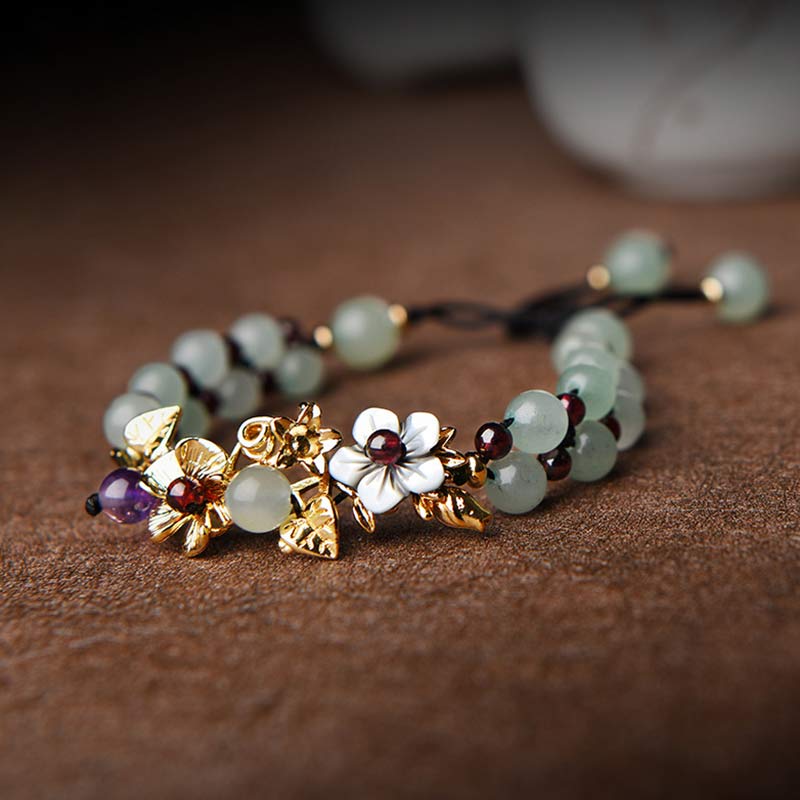 KarmaRipple's Green Aventurine Garnet Bead Flower Petal Fortune Bracelet p11