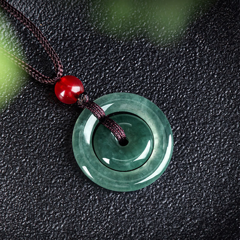 KarmaRipple's Green Jade Double Peace Buckle Abundance Pendant Necklace p3