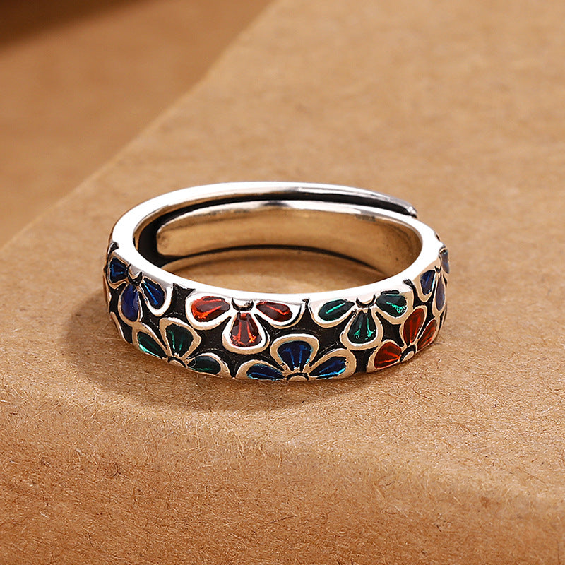 KarmaRipple's Colorful Plum Blossoms Design Balancing Bronze Adjustable Ring p2