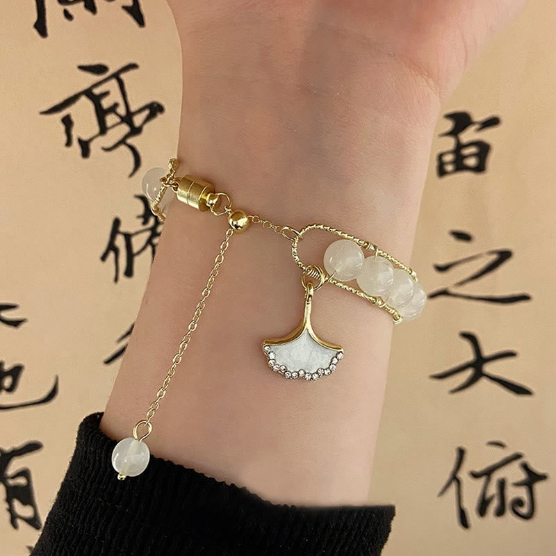KarmaRipple's Ginkgo Leaf Jade Bead Fortune Bracelet p1