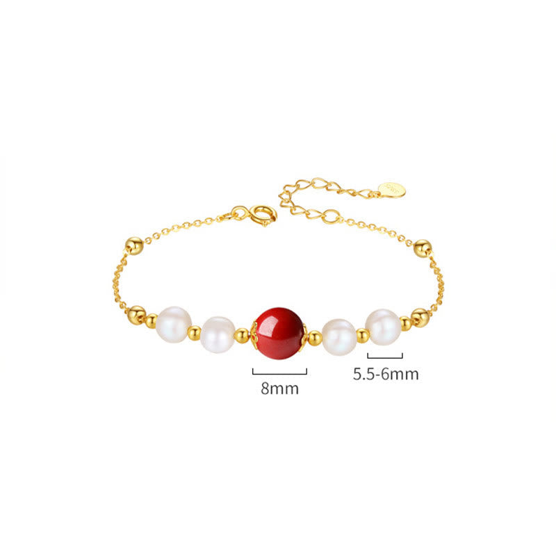 KarmaRipple's 925 Sterling Silver Pearl Cinnabar Balancing Bead Chain Bracelet p10