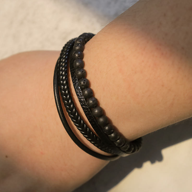 KarmaRipple's Authentic Lava Rock Black Onyx Bead Leather Bracelet p9