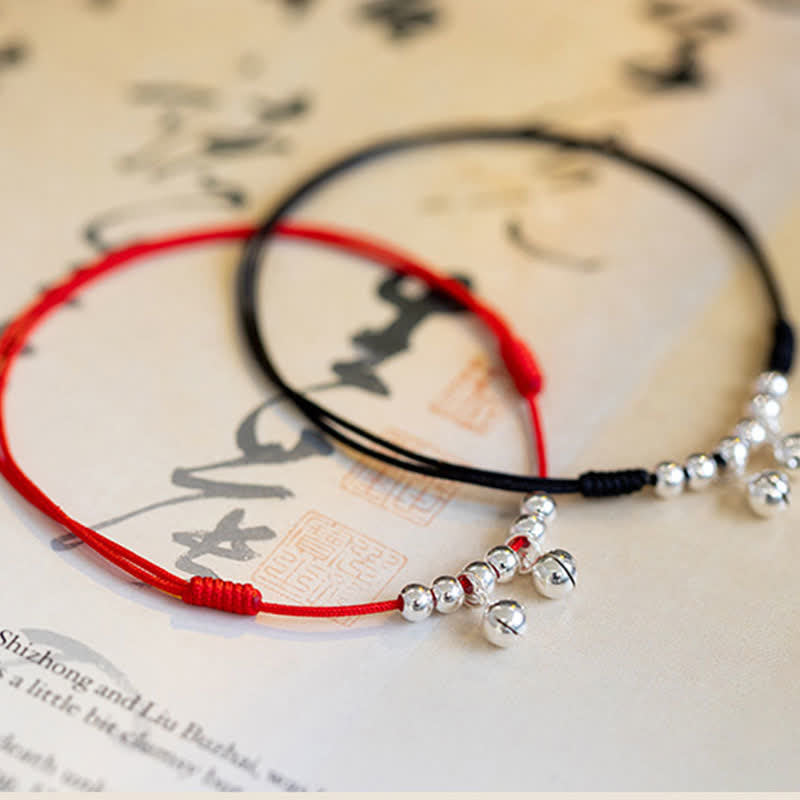KarmaRipple's 925 Sterling Silver Red String Braid Bell Talisman Anklet p19