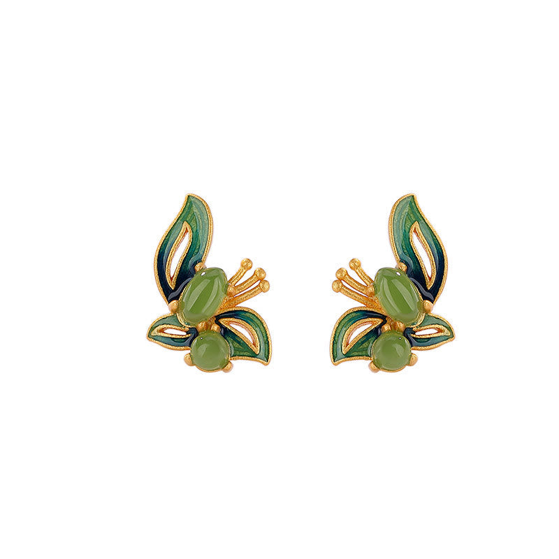 KarmaRipple's 925 Sterling Silver Plated Gold Authentic Cyan Jade Butterfly Fortune Balancing Earrings p8