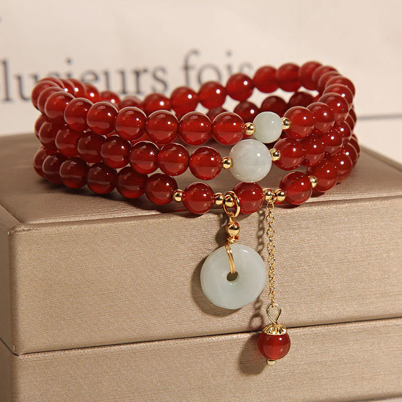 KarmaRipple's Authentic Red Agate Jade Peace Buckle Calm Triple Wrap Bracelet p3