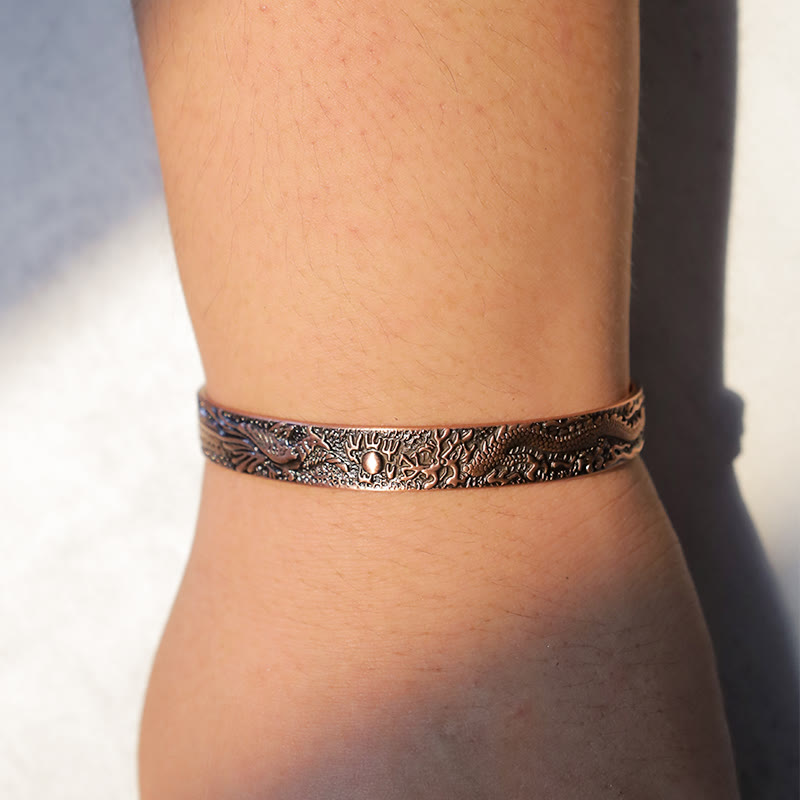 KarmaRipple's Dragon Phoenix Magnetic Solid Bronze Cuff Bracelet Bangle p5