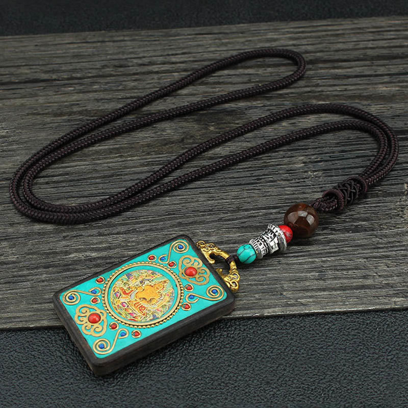 KarmaRipple's Tibet God Of Wealth Money Tree Golden Phoenix Thangka Ebony Peace Pendant Necklace p1