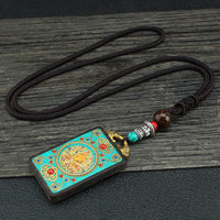 Collier avec pendentif en ébène Thangka, dieu de la richesse et arbre d'argent, phénix doré, de KarmaRipple
