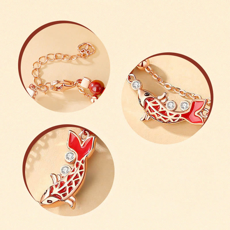 KarmaRipple's 925 Sterling Silver Fortunate Koi Fish Cinnabar Zircon Prosperity Double Layer Chain Bracelet p8