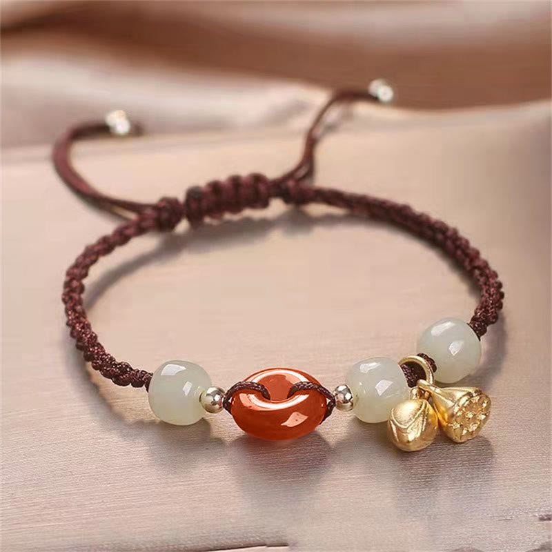 KarmaRipple's Red Agate Peace Buckle Jade Lotus Balancing Woven Bracelet p13