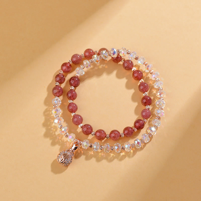 KarmaRipple's Strawberry Quartz Ivory Gemstone Money Bag Talisman Positive Bracelet p3