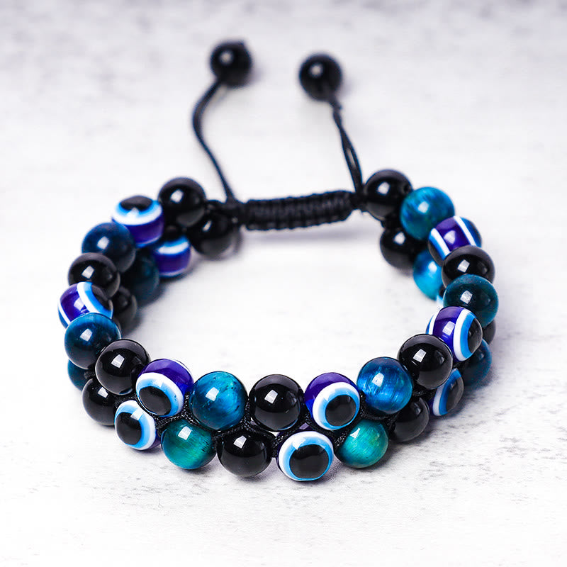 KarmaRipple's Evil Eye Hematite Tiger Eye Protection Beaded Bracelet p1