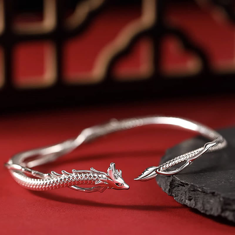 KarmaRipple's 925 Sterling Silver Year of the Dragon Design Fortune Metal Cuff Bracelet Bangle p2