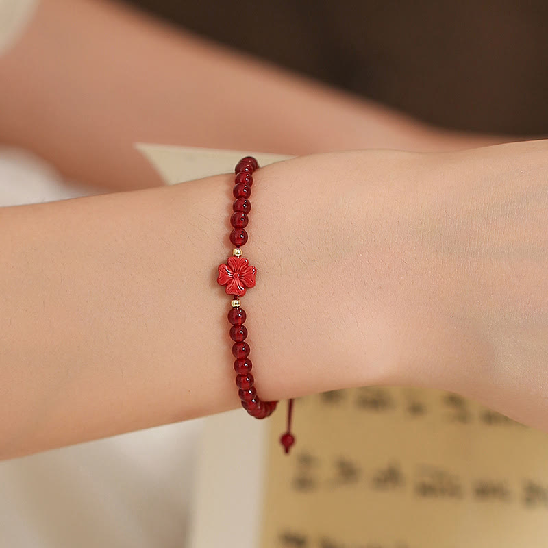 KarmaRipple's Authentic Red Agate Endless Weave Four Leaf Clover Star Confidence String Bracelet p14