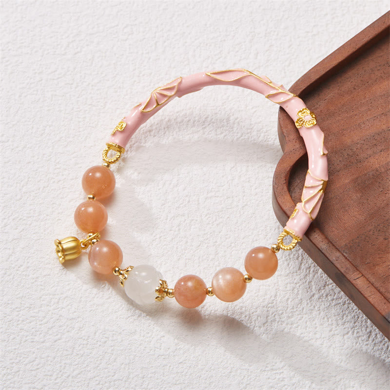 KarmaRipple's Sun Stone Golden Silk Jade Lily of the Valley Talisman Positive Bracelet Bangle p1