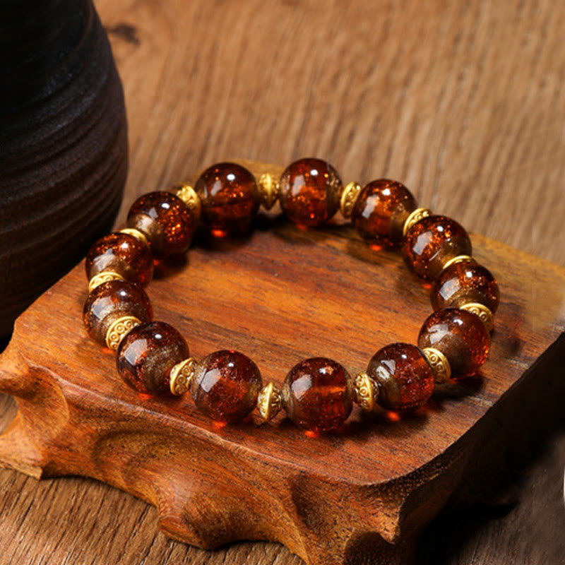 KarmaRipple's Gold Swallowing Beast Family Talisman Liuli Glass Bead Fortune Bracelet p48