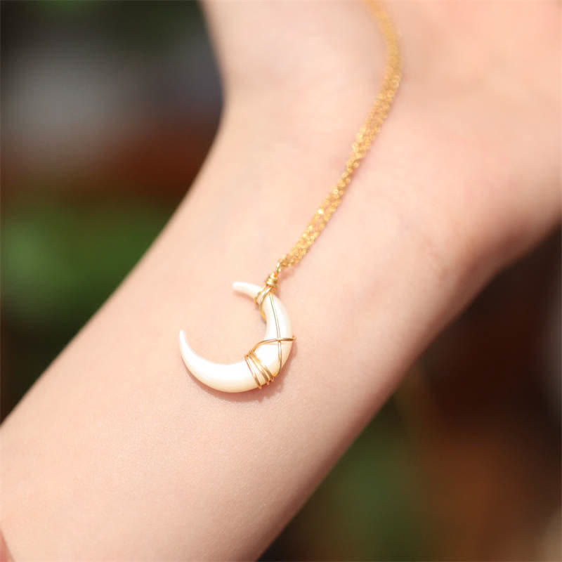 KarmaRipple's Authentic Tridacna Stone Crescent Moon Blessing Pendant Necklace p3