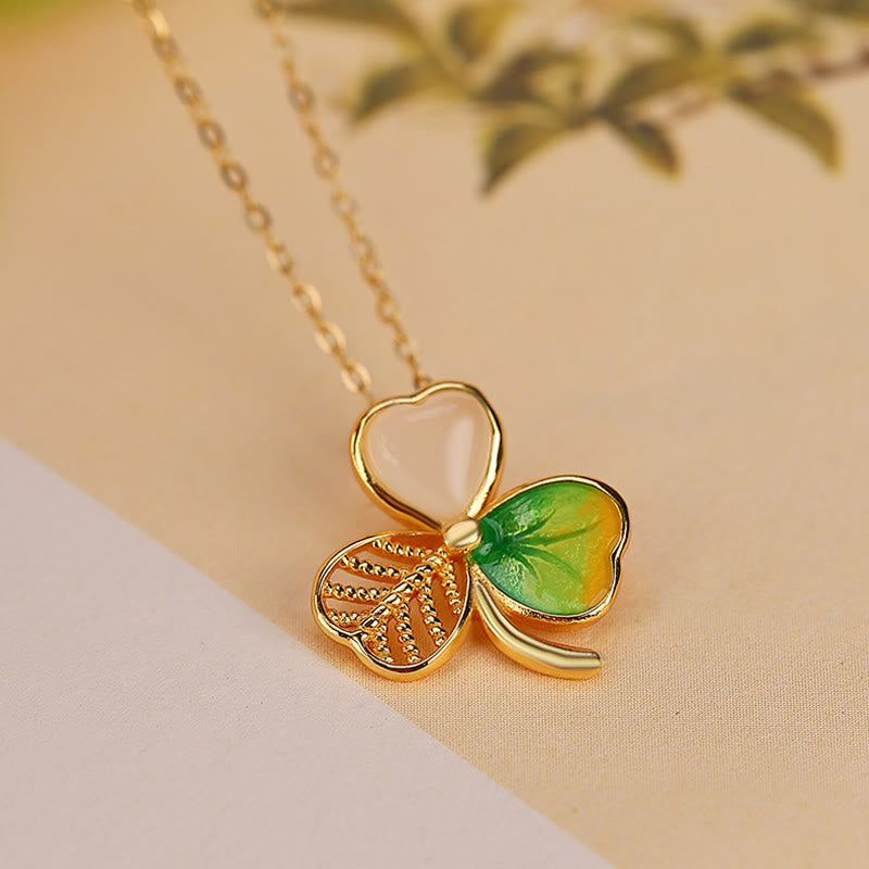 KarmaRipple's 925 Sterling Silver Plated Gold Hetian Jade Fortune Shamrock Clover Pendant Necklace Earrings p2