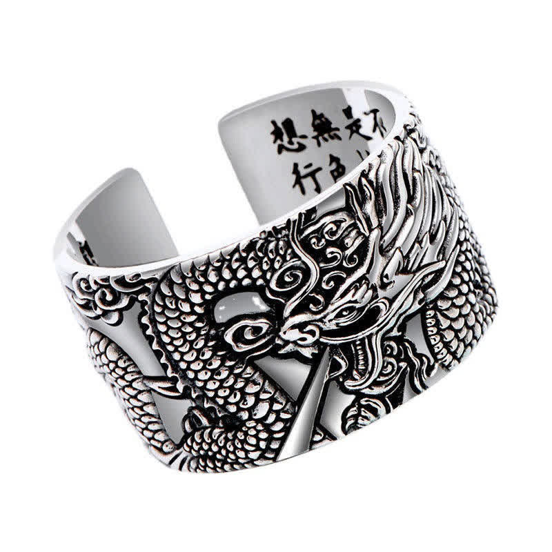KarmaRipple's 999 Sterling Silver Dragon Carved Pattern Protection Success Ring p10