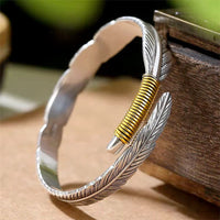 KarmaRipple's Feather Pattern Engraved Fortune Cuff Bracelet Bangle